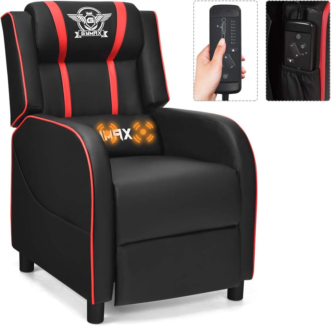 GYMAX Gaming Recliner, Massage Gaming Chair w/Adjustable Footrest, Remote Control & Side Pocket