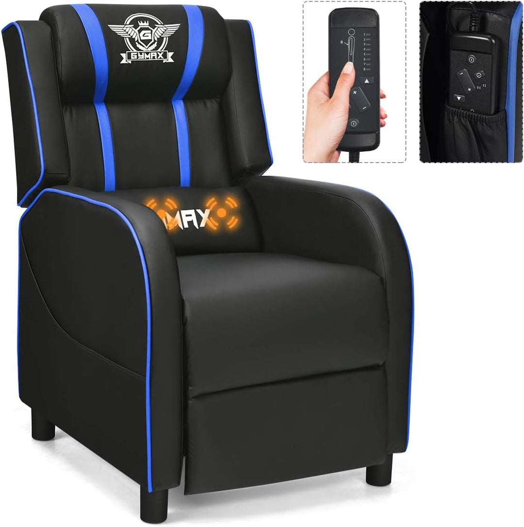 GYMAX Gaming Recliner, Massage Gaming Chair w/Adjustable Footrest, Remote Control & Side Pocket