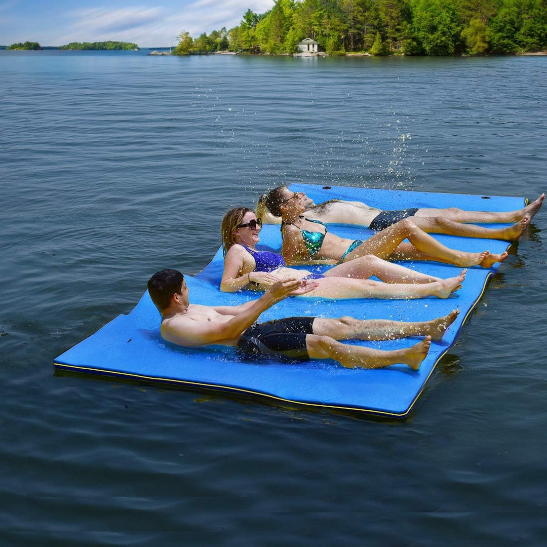 GYMAX Floating Water Pad, 9/18 FT x 6 FT Water Foam Mat with Rolling Pillow