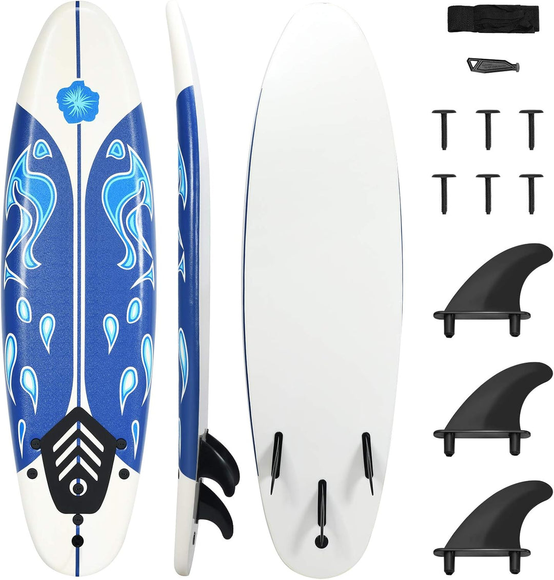 GYMAX Surfboard, 6' Body Board with Removable Fins & Protective Leash