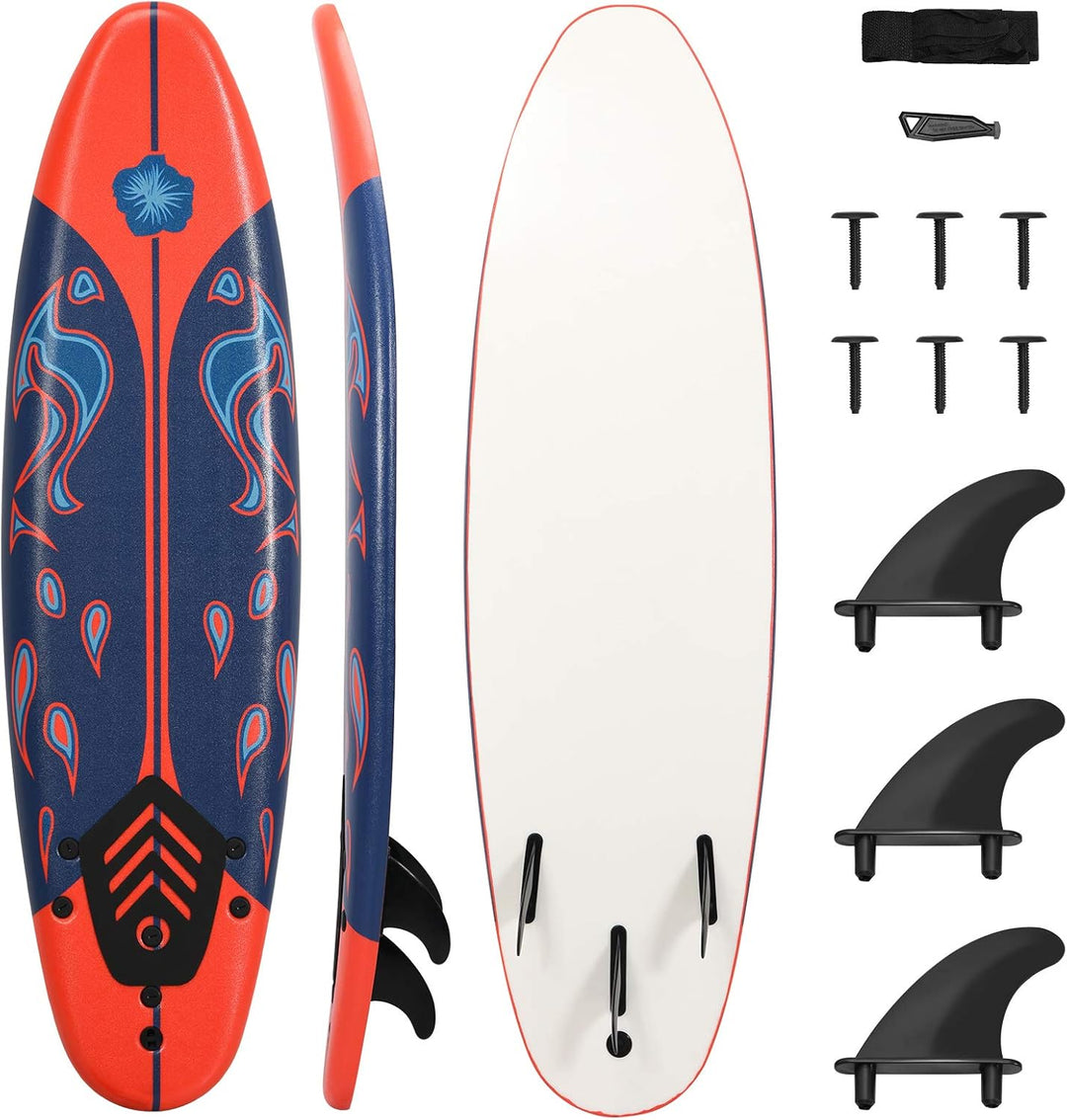 GYMAX Surfboard, 6' Body Board with Removable Fins & Protective Leash