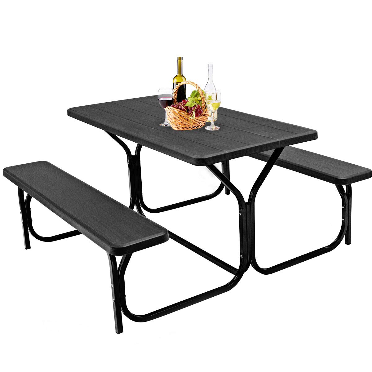 GYMAX Picnic Table, Picnic Bench Easy to Assemble w/All Weather
