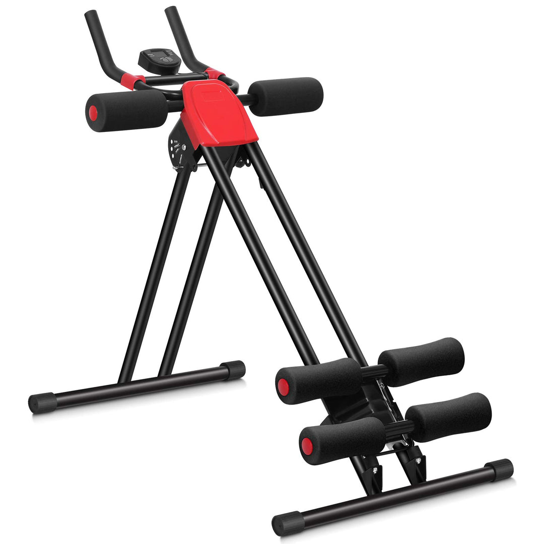 GYMAX Ab Machine, Abdominal Workout Equipment with LCD Monitor, Adjustable Ab Trainer Cruncher for Home Gym