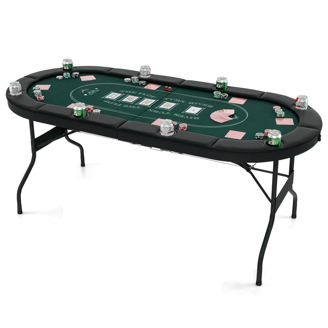GYMAX Poker Table Foldable, 8-Player Texas Holdem Poker Table with Metal Cup Holders, Casino Grade Felt & Padded Rails
