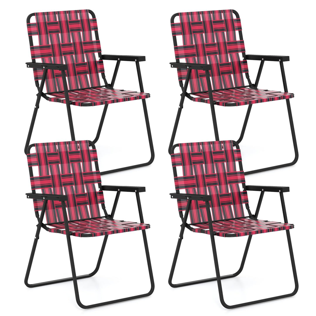 GYMAX Folding Chair, Patio Lawn Chair Set with Armrest, Indoor/Outdoor 2/4/6 Pack Webbed Lightweight Dinning Chair