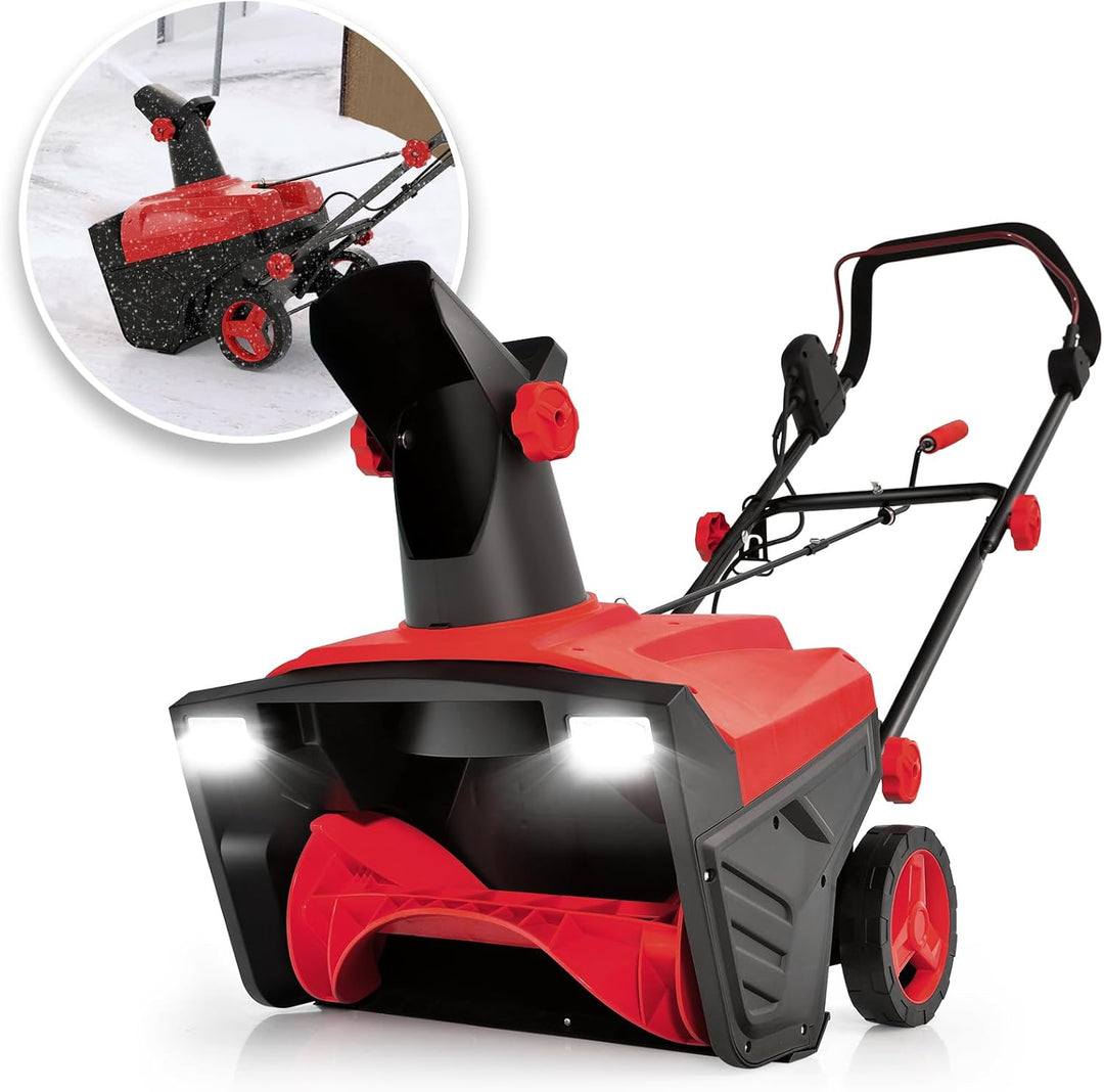 GYMAX Snow Blower, 20” Corded Walk-Behind Snow Blower with 15 AMP Motor, 30 FT Throwing Distance, Directional Chute & Dual LED Lights