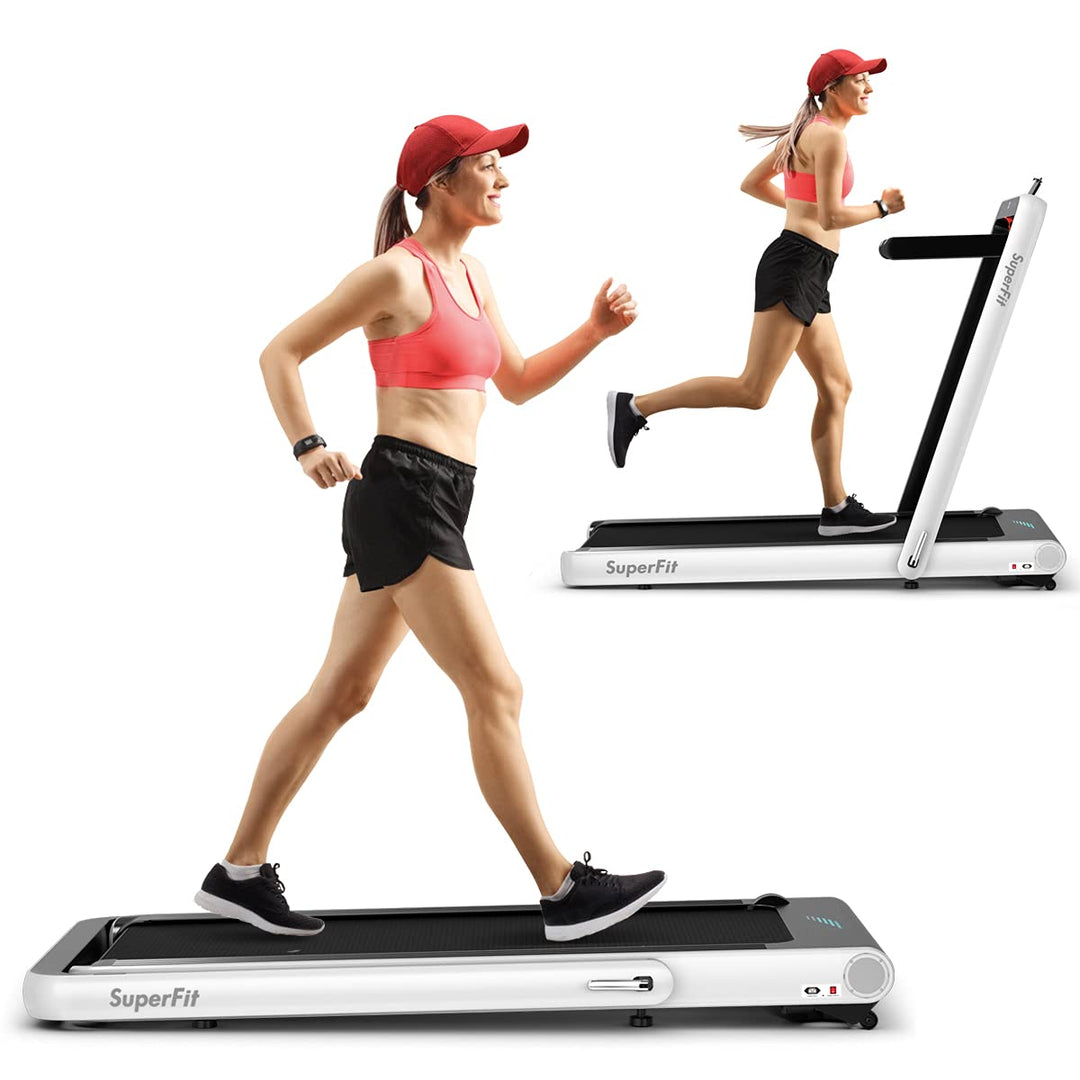 GYMAX Under Desk Folding Treadmill, 4.75HP 2 in 1 Running Walking Machine with Heart Rate Control