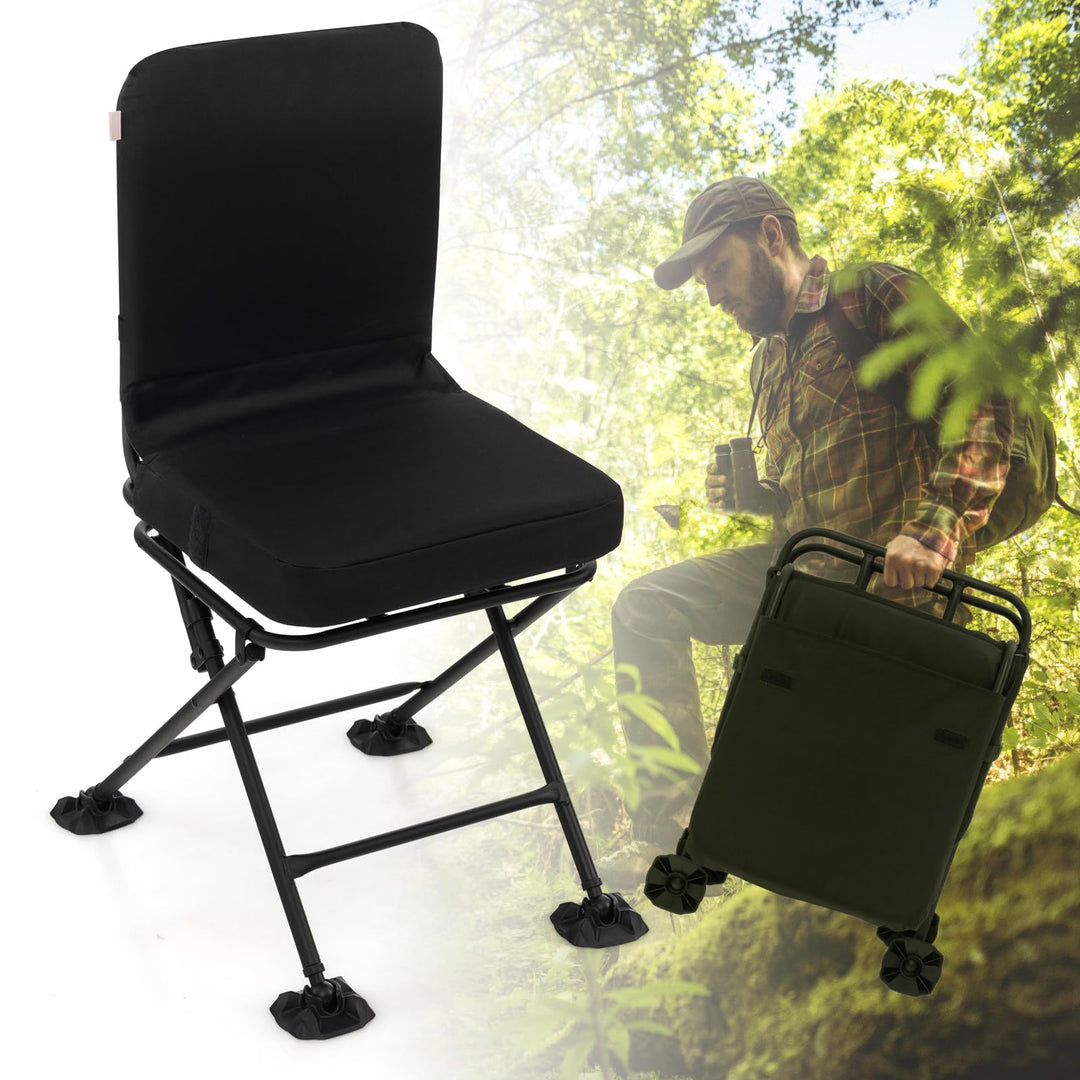 GYMAX Hunting Chair, 360 Degree Swivel Hunting Blind Chair w/ 3’‘ Oversized Duck Feet & Camo Padded Cushion