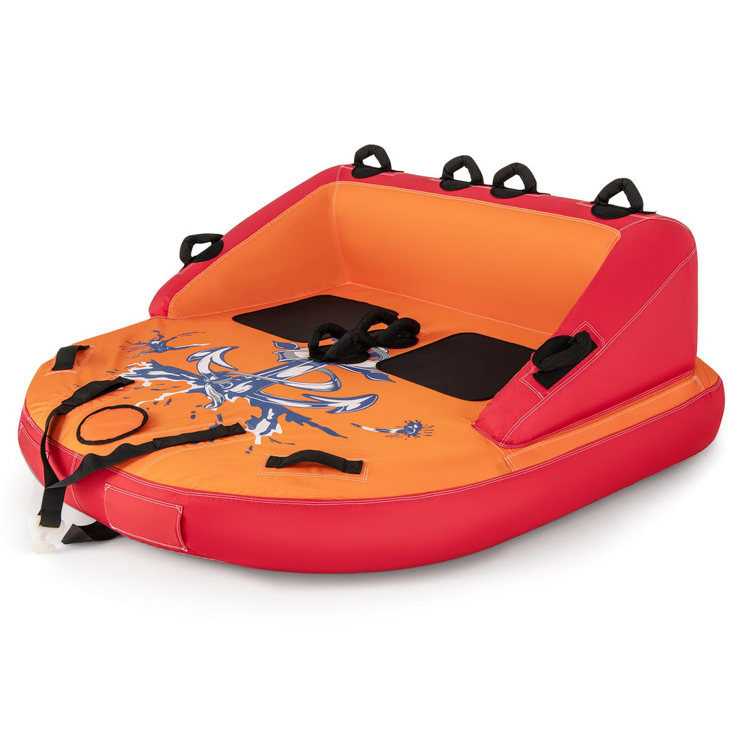 GYMAX Towable Tube for Boating, 2 Riders Inflatable Boat Tube for Water Sports to Pull, Boat Tubes with EVA Seat Pads