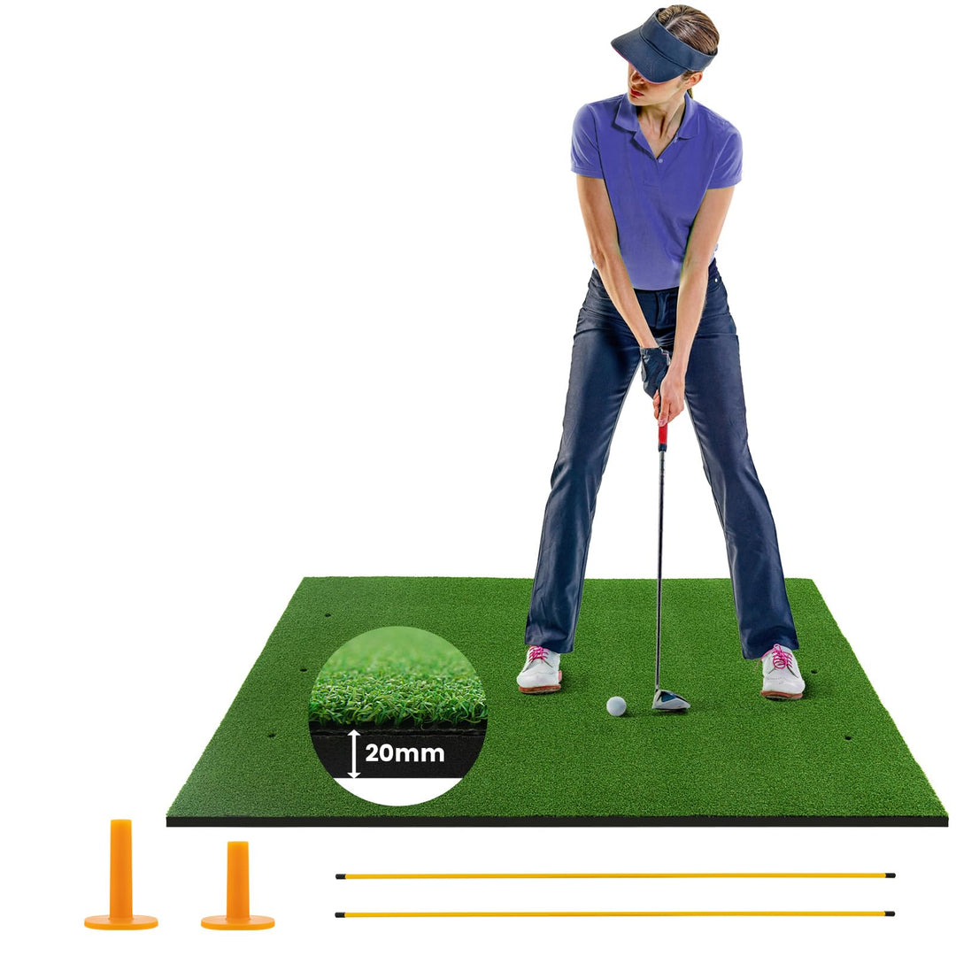 GYMAX Golf Mat, Artificial Turf Golf Hitting Mat w/ 2 Alignment Sticks & 2 Rubber Tees