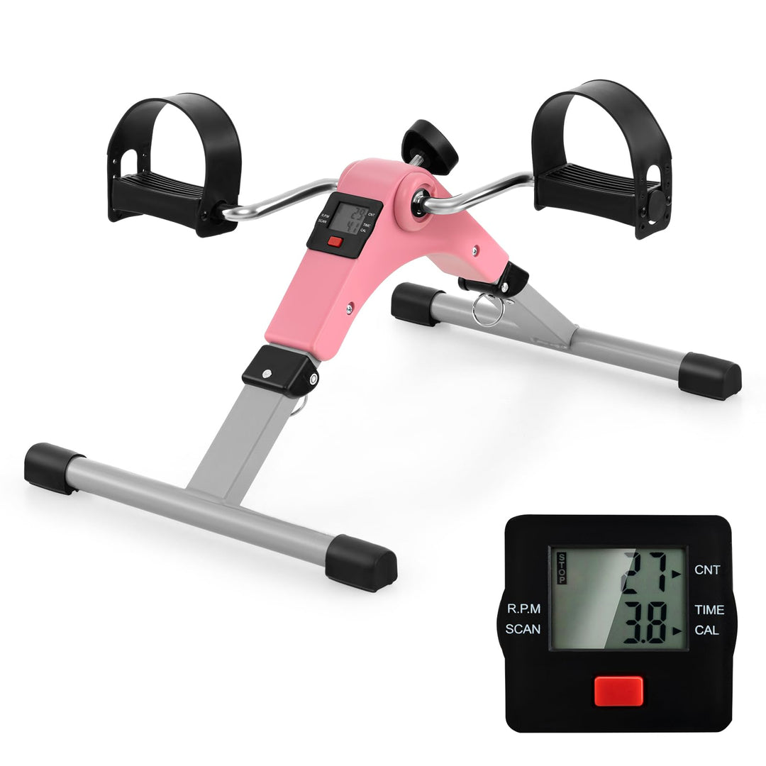 GYMAX Under Desk Bike Pedal Exerciser, Folding Mini Exercise Bike with LCD Display for Arms & Legs Workout