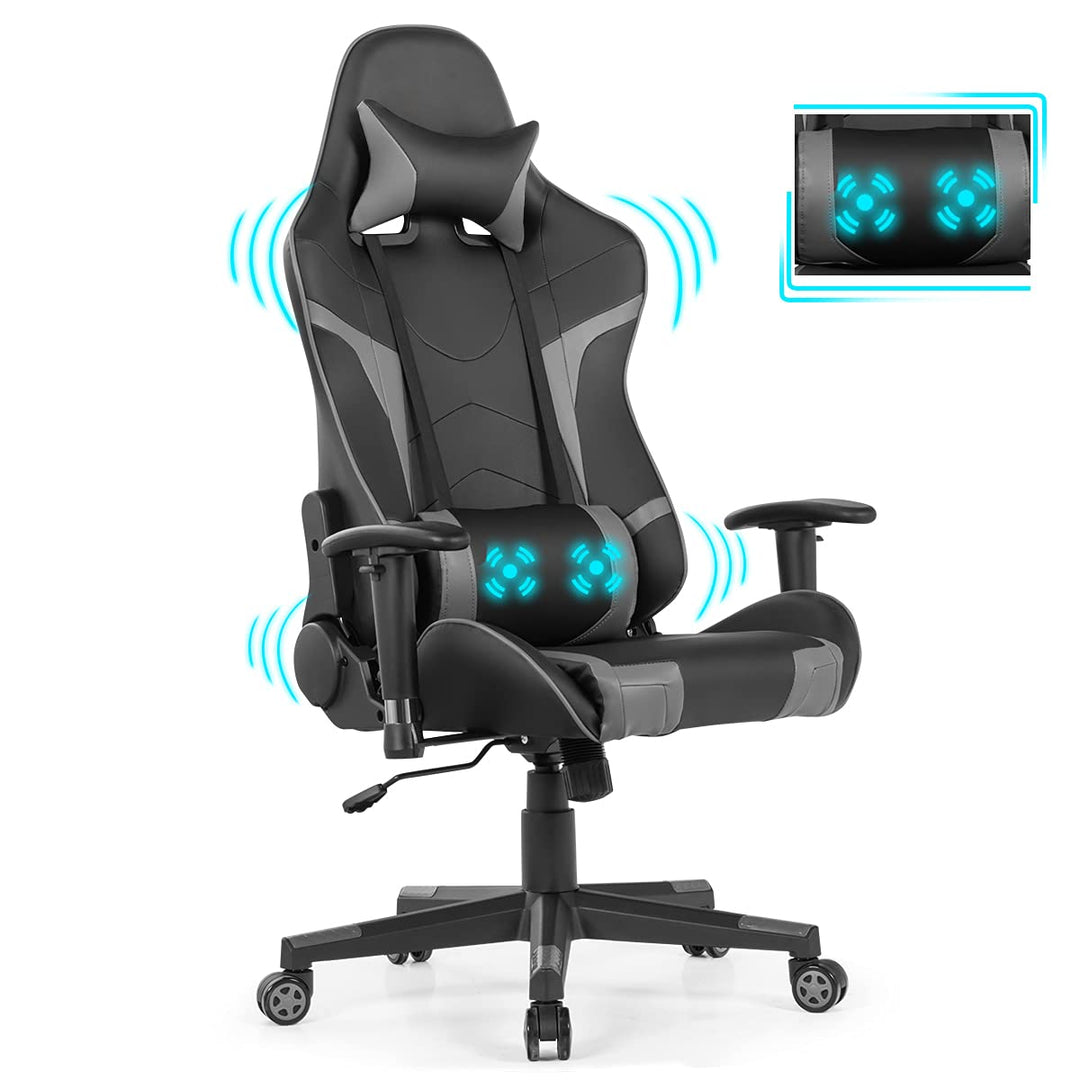 GYMAX Gaming Chair, Massage Gaming Chairs for Adults with Headrest, Lumbar Support & Armrest