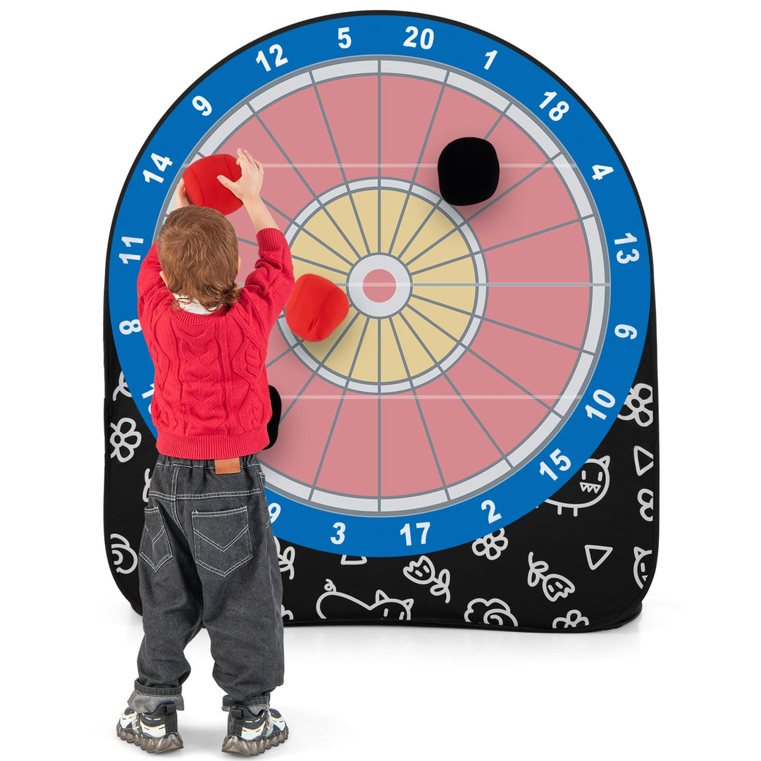 GYMAX Giant Kick Darts, Folding Kick & Throw Soccer Target Dartboard with 4 Kick Balls, Carrying Bag