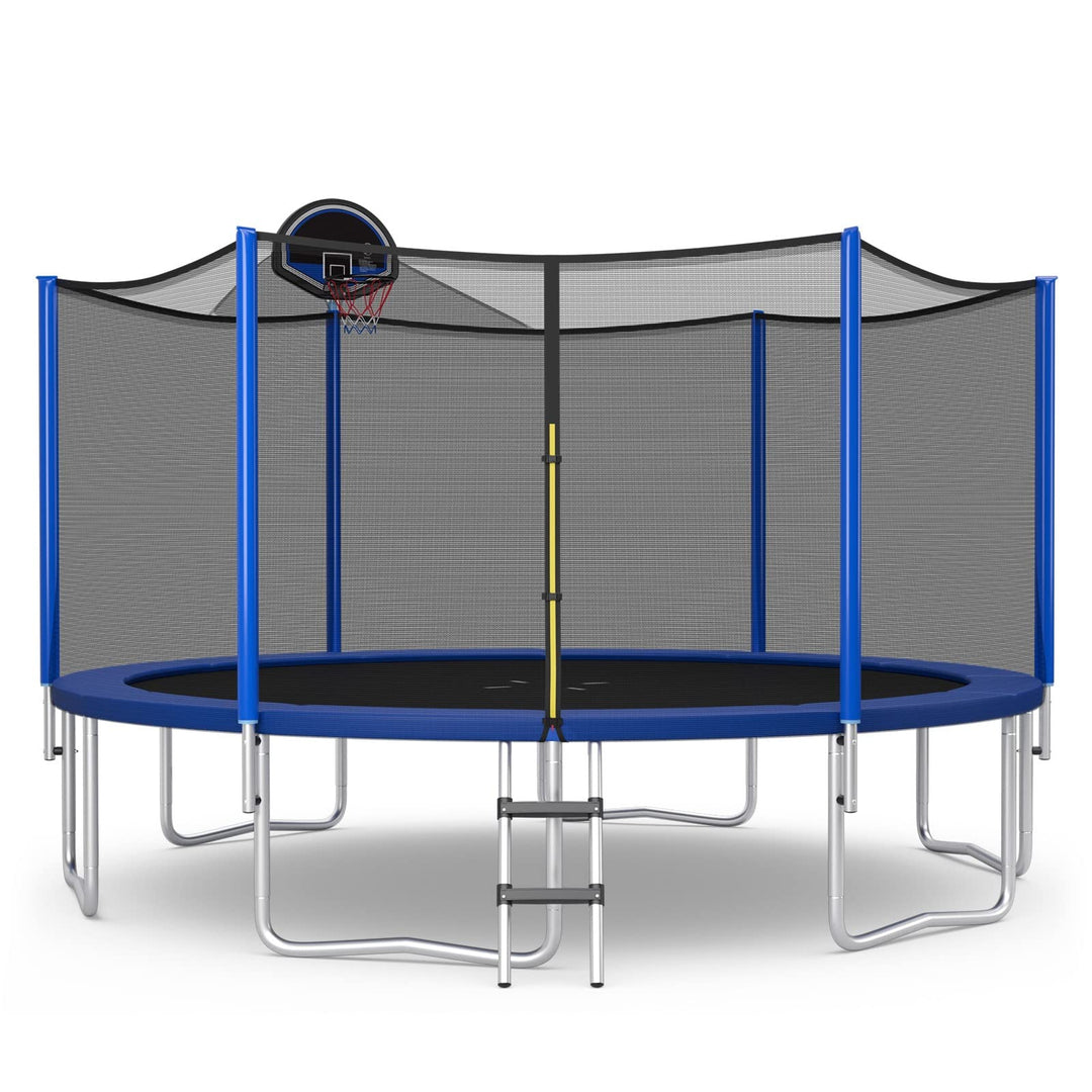 GYMAX Trampoline for Kids, ASTM Approved 12FT 14FT 15FT 16FT Recreational Toddler Trampoline with Enclosure Net, Basketball Hoop