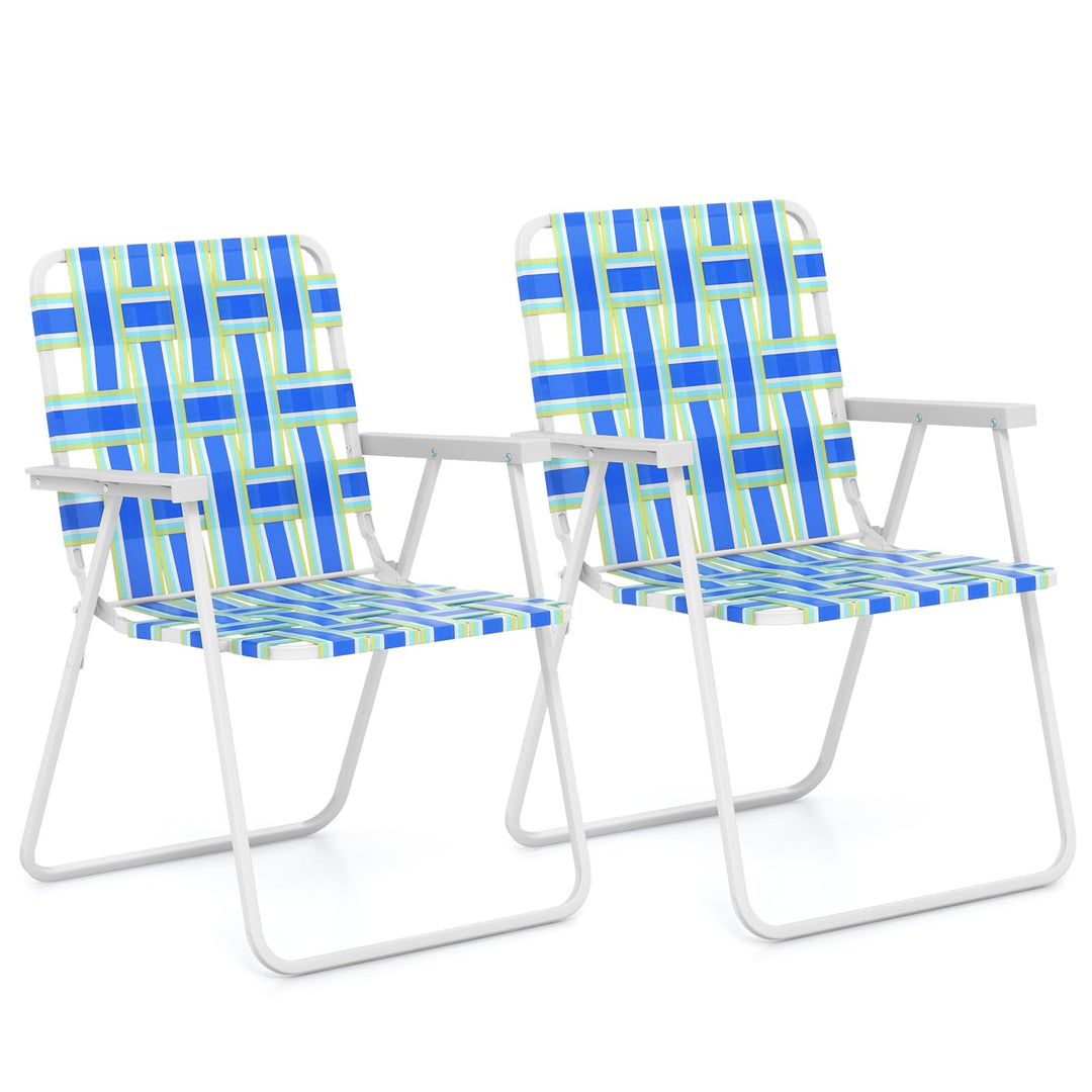 GYMAX Folding Chair, Patio Lawn Chair Set with Armrest, Indoor/Outdoor 2/4/6 Pack Webbed Lightweight Dinning Chair