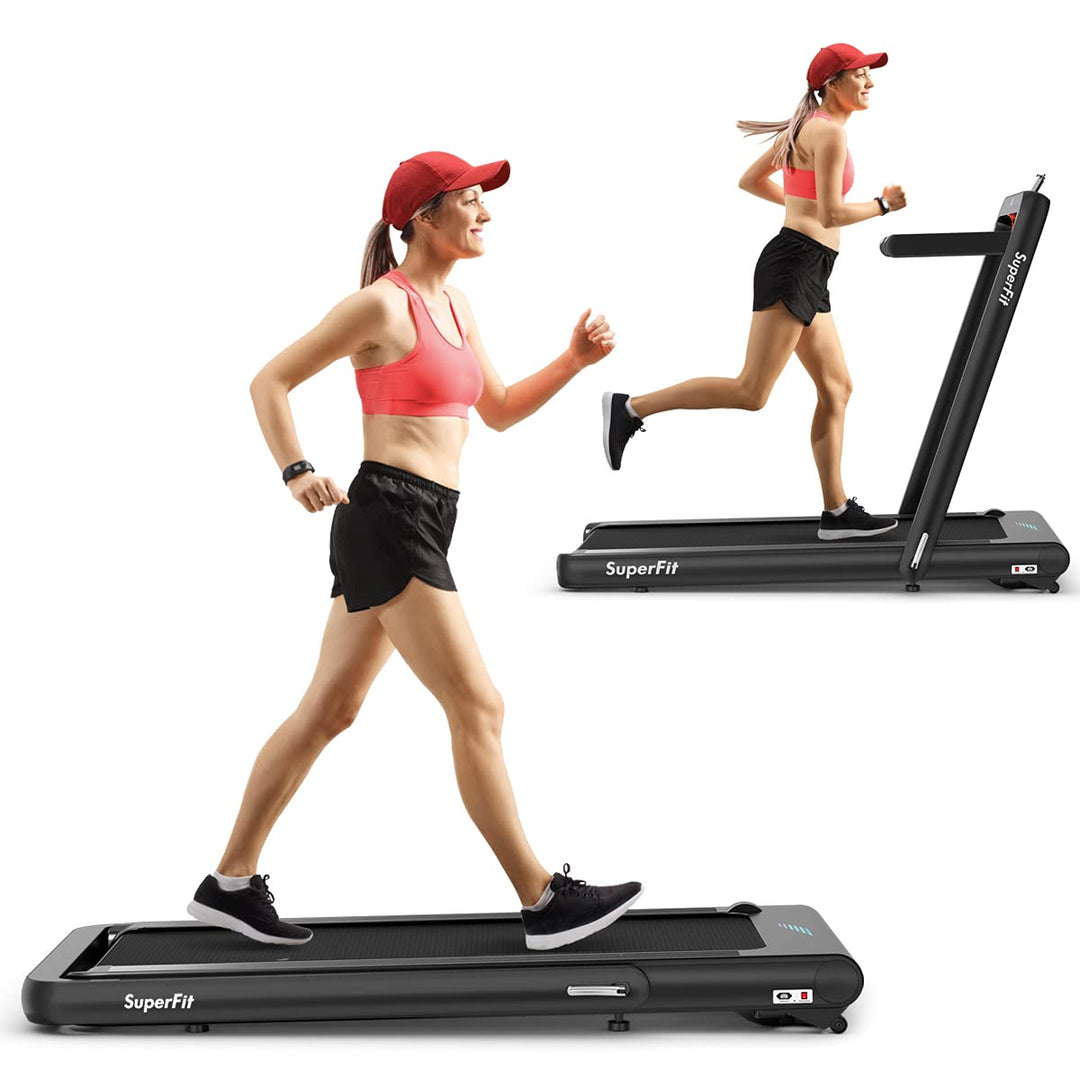GYMAX Under Desk Folding Treadmill, 4.75HP 2 in 1 Running Walking Machine with Heart Rate Control