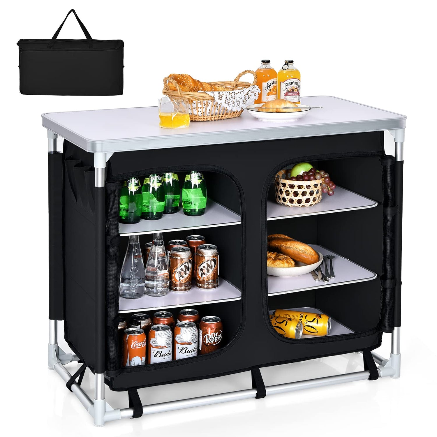 GYMAX Camping Table, Aluminum Camp Kitchen Table with 6 Zipper Storage Organizer & Carry Bag