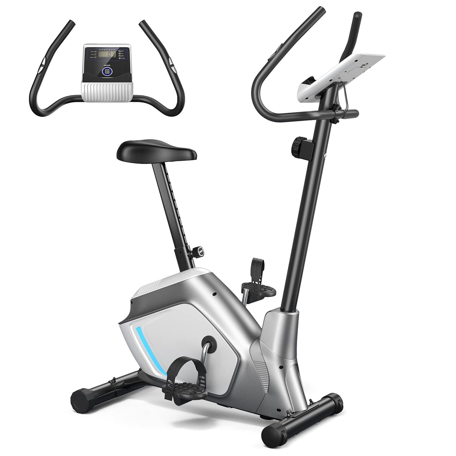 GYMAX Exercise Bike, Adjustable Magnetic Stationary Bike with LCD Monitor, Pulse Sensor