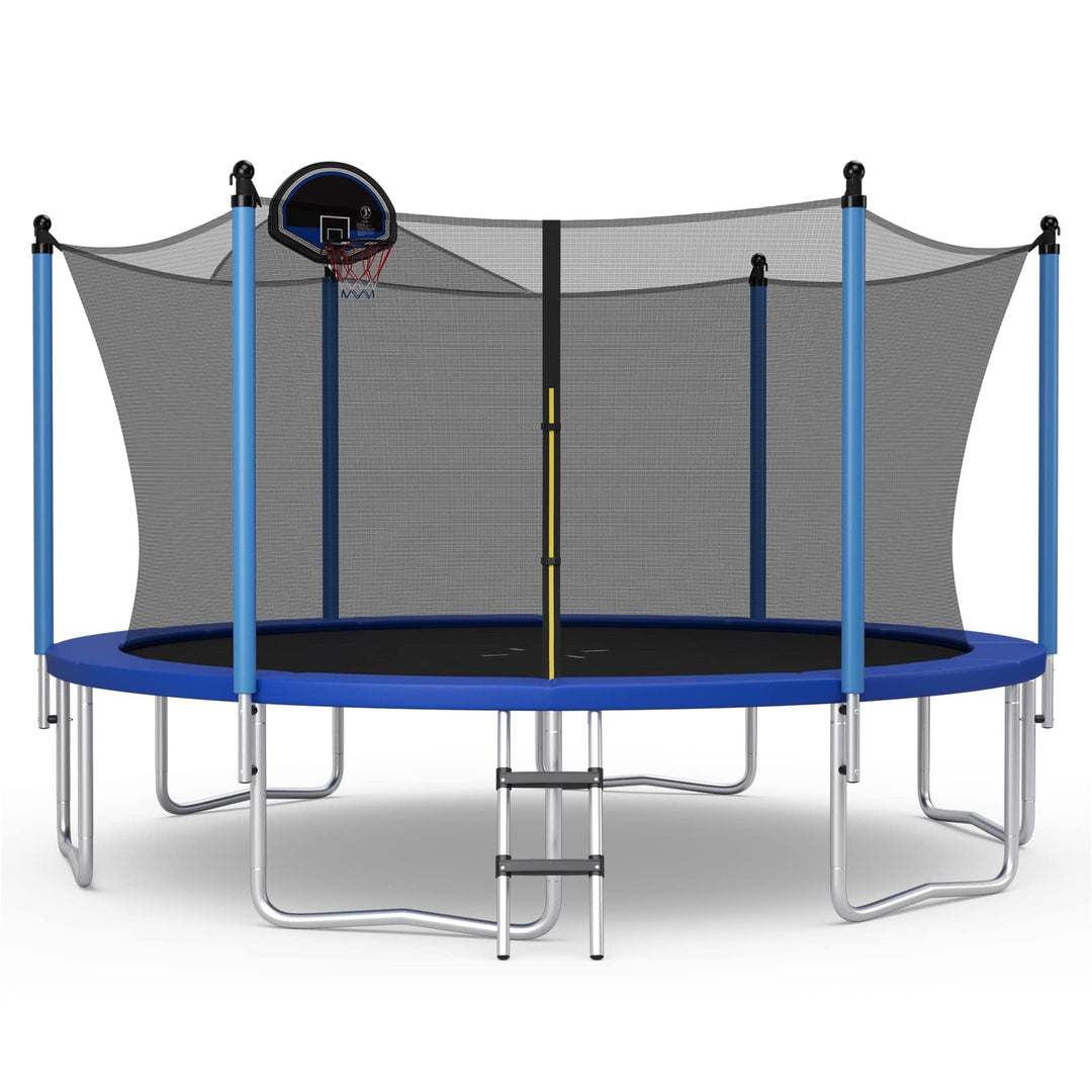 GYMAX Trampoline for Kids, ASTM Approved 12FT 14FT 15FT 16FT Recreational Toddler Trampoline with Enclosure Net, Basketball Hoop