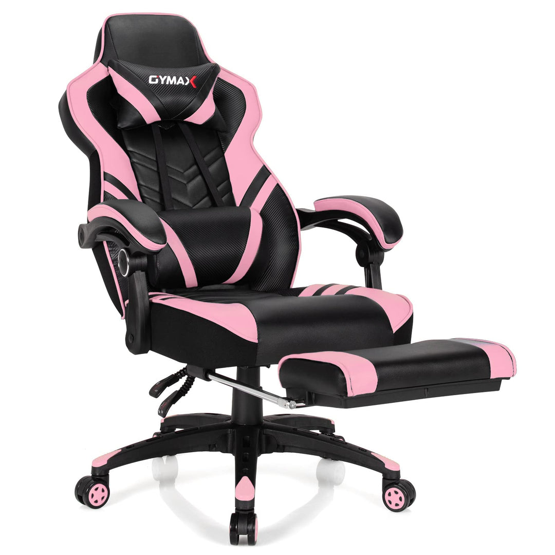 GYMAX Gaming Chair, Ergonomic Computer Chair with Footrest, Linkage Armrests & Lumbar Cushion, Big Wide High Back Video Gaming Chair
