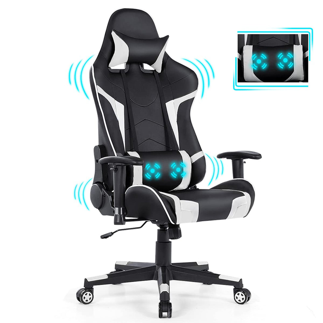 GYMAX Gaming Chair, Massage Gaming Chairs for Adults with Headrest, Lumbar Support & Armrest
