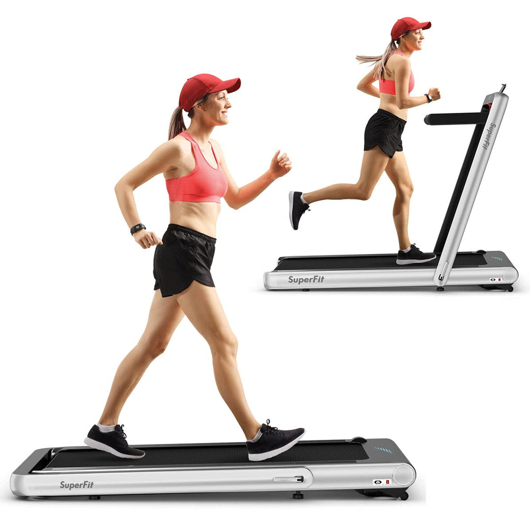 GYMAX Under Desk Folding Treadmill, 4.75HP 2 in 1 Running Walking Machine with Heart Rate Control