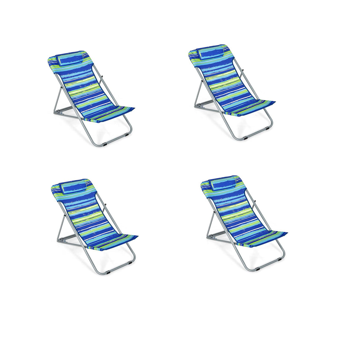 GYMAX Beach Chair, 2/4Pcs Low Beach Lounge for Adults with 3-Level Adjustable Backrest & Removable Pillow