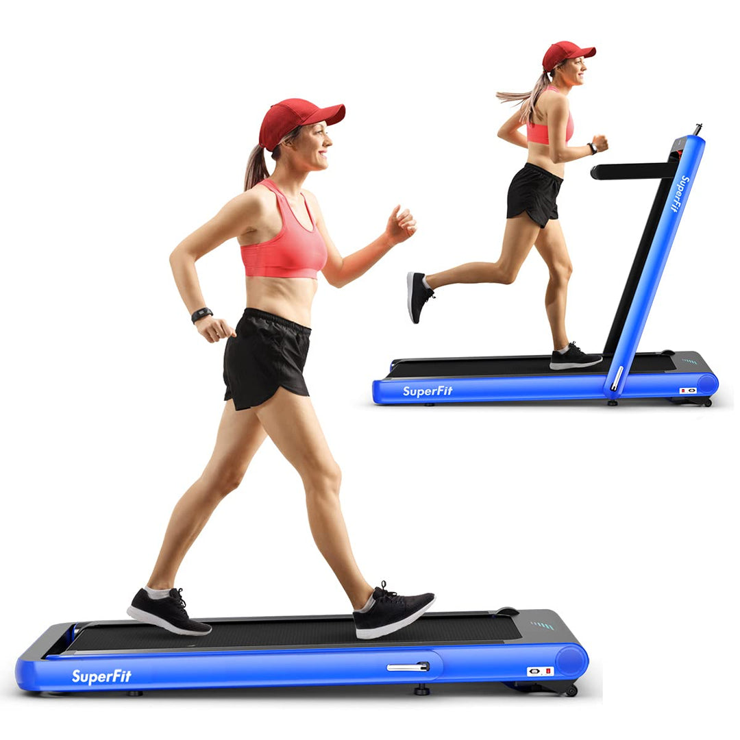 GYMAX Under Desk Folding Treadmill, 4.75HP 2 in 1 Running Walking Machine with Heart Rate Control