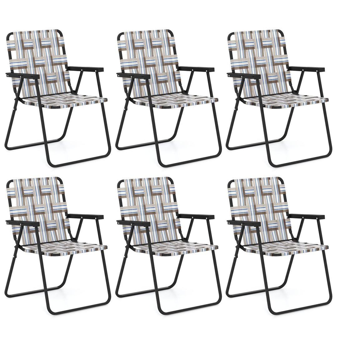 GYMAX Folding Chair, Patio Lawn Chair Set with Armrest, Indoor/Outdoor 2/4/6 Pack Webbed Lightweight Dinning Chair