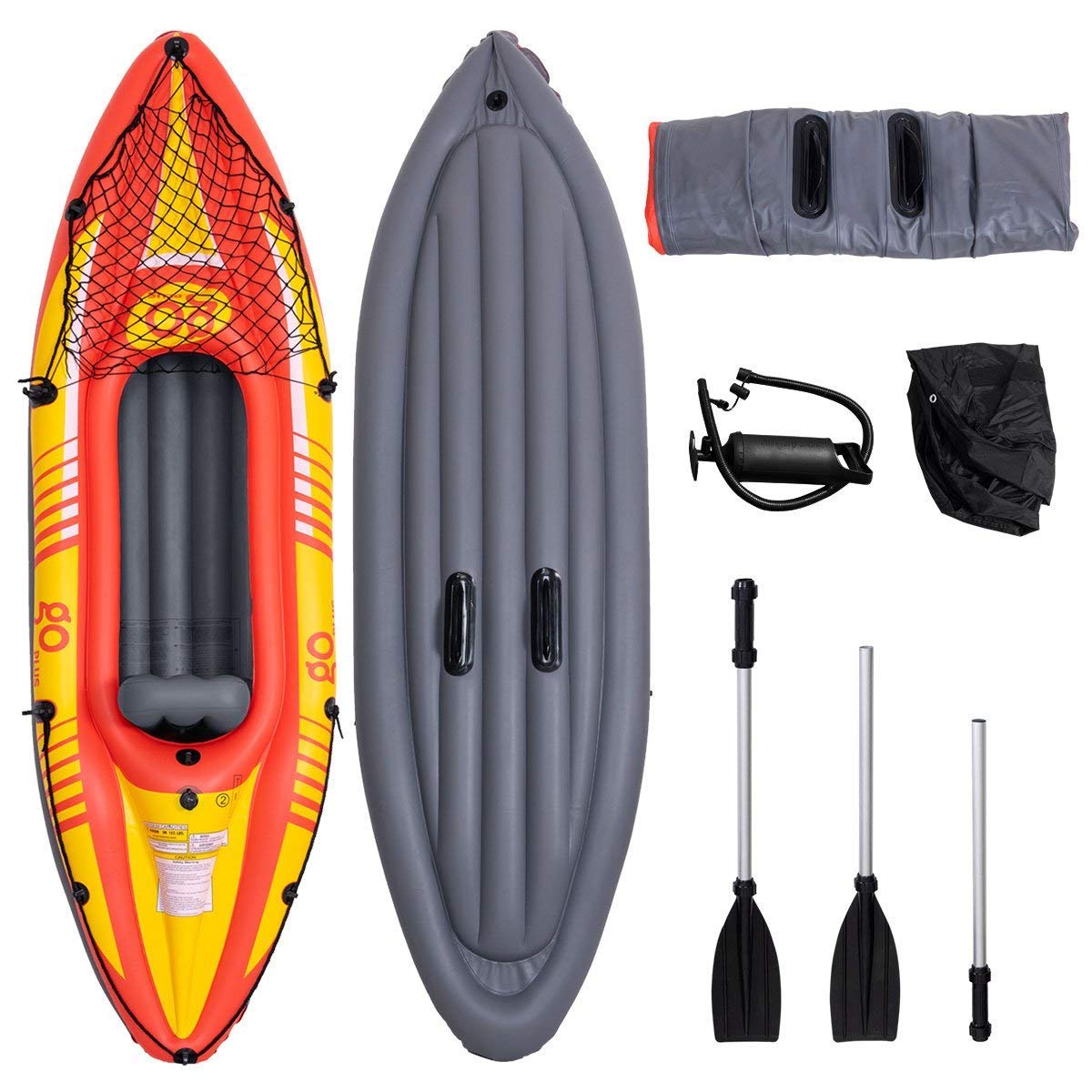 Gymax Kayak, Inflatable Kayak Set 3 Seperate Air Chambers Boat Canoe,
