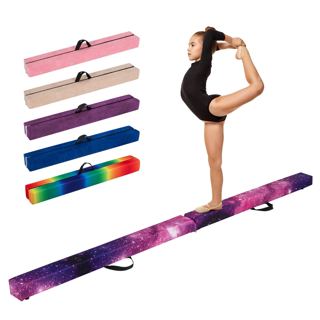 GYMAX 7FT Folding Balance Beam, Foam Gymnastic Beam with Solid Wood Base, Carrying Handle & Anti-Slip Bottom for Kids Teens