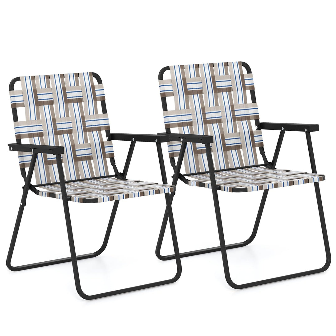 GYMAX Folding Chair, Patio Lawn Chair Set with Armrest, Indoor/Outdoor 2/4/6 Pack Webbed Lightweight Dinning Chair
