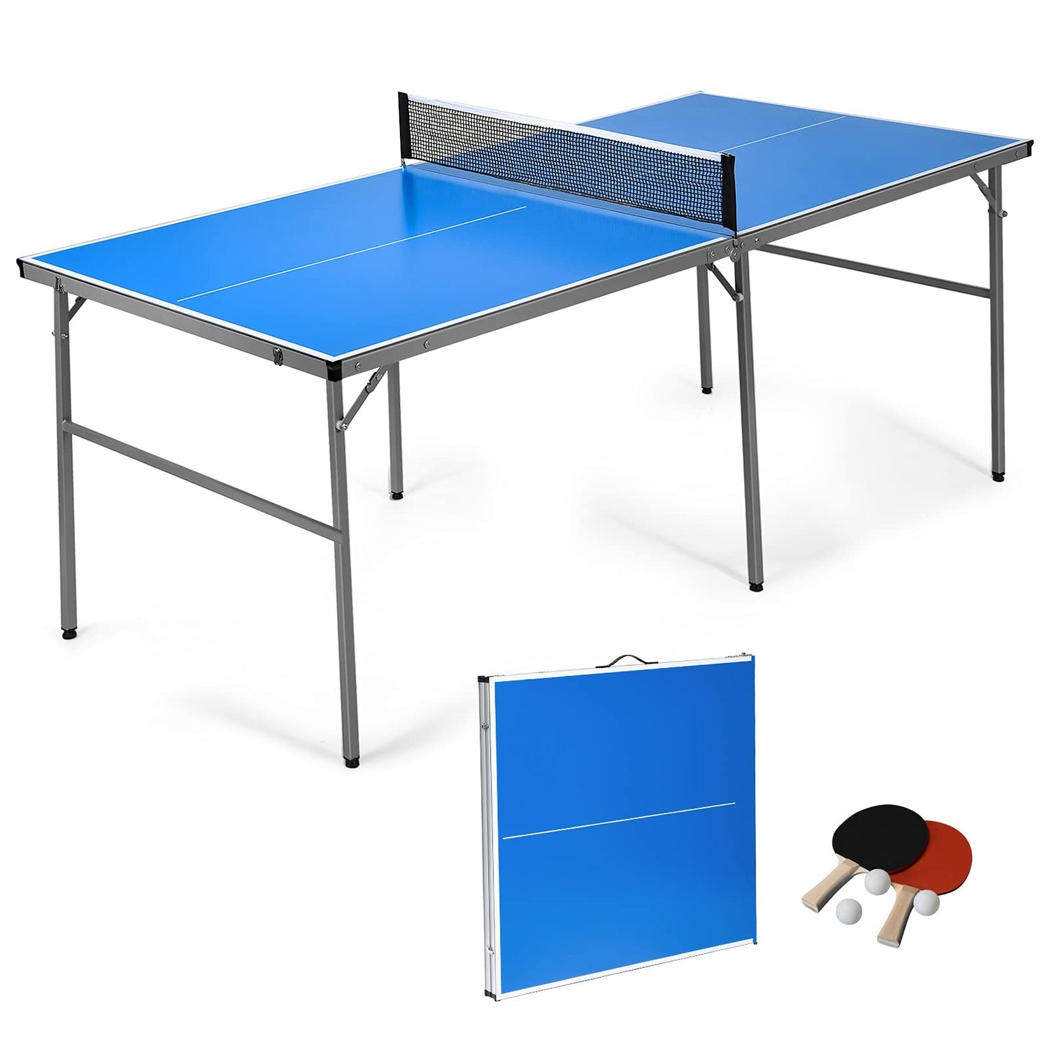 GYMAX Folding Table Tennis Table Set with Removable Net