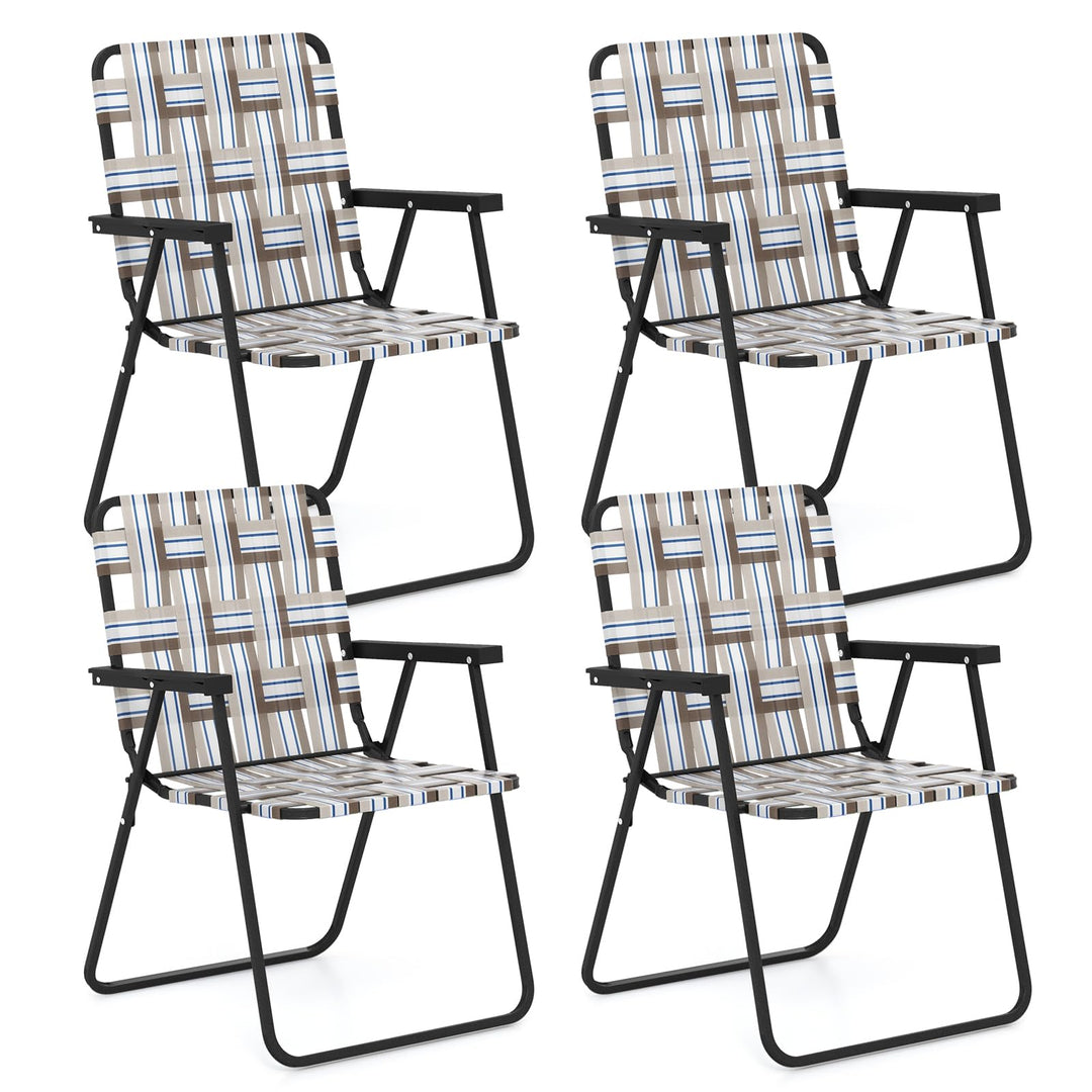 GYMAX Folding Chair, Patio Lawn Chair Set with Armrest, Indoor/Outdoor 2/4/6 Pack Webbed Lightweight Dinning Chair