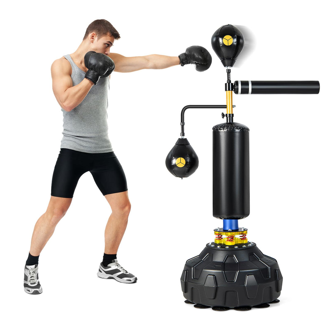 Boxing Hand Trainer Freestanding Boxing Bag Trainer with 2 Speed Balls – Gymax