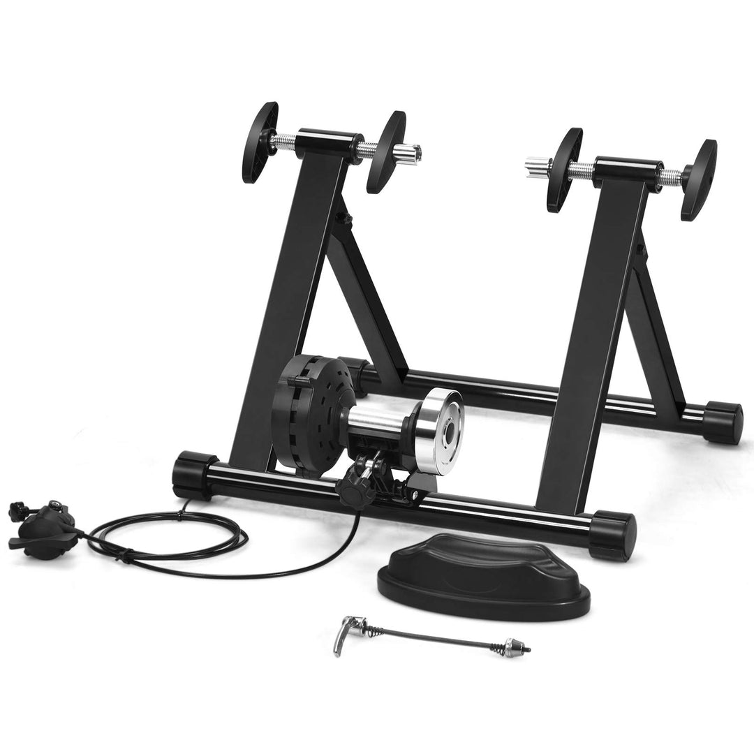 GYMAX Magnetic Bike Trainer Stand, Folding Stationary Bicycle Stand for Indoor Riding Exercise with Dual-Lock System