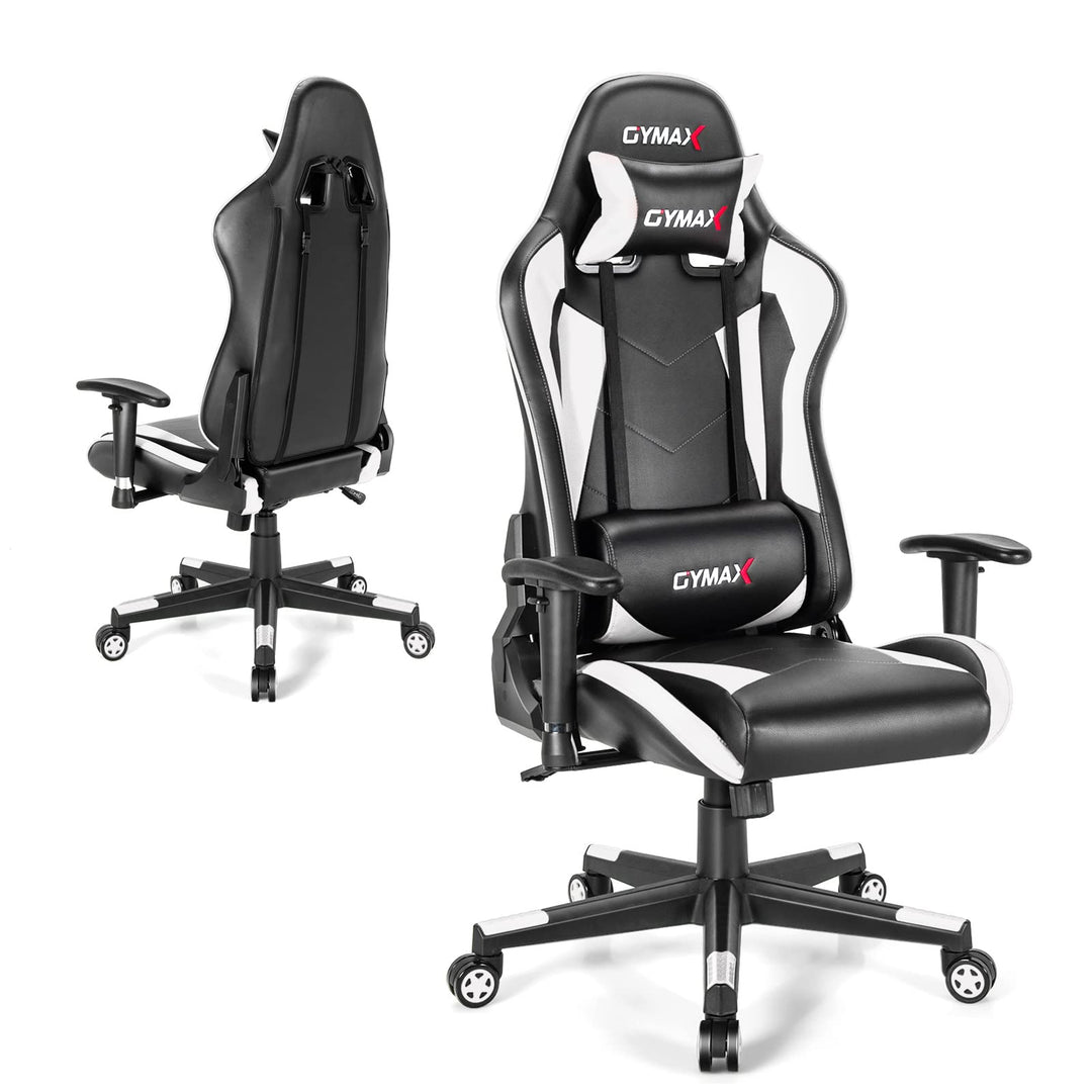 GYMAX Computer Gaming Chair, Racing Style Office Chair with Adjustable Lumbar Support Headrest, 360° Swivel