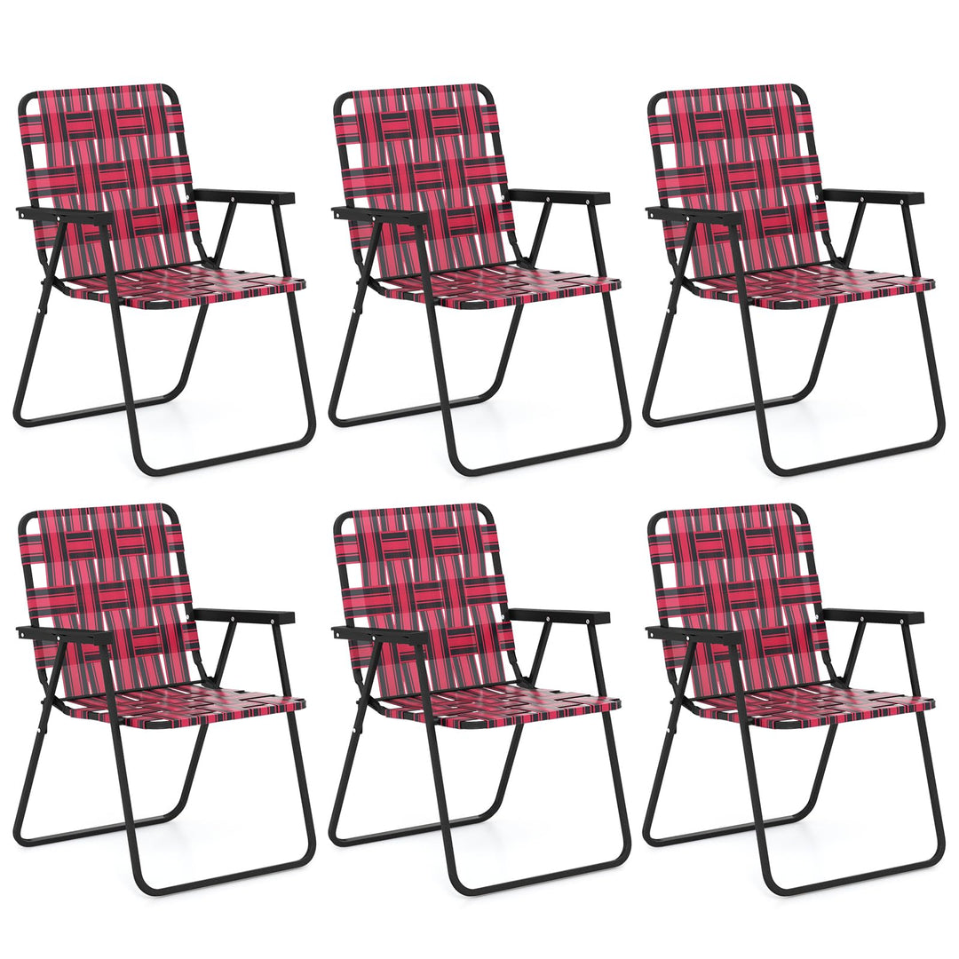 GYMAX Folding Chair, Patio Lawn Chair Set with Armrest, Indoor/Outdoor 2/4/6 Pack Webbed Lightweight Dinning Chair