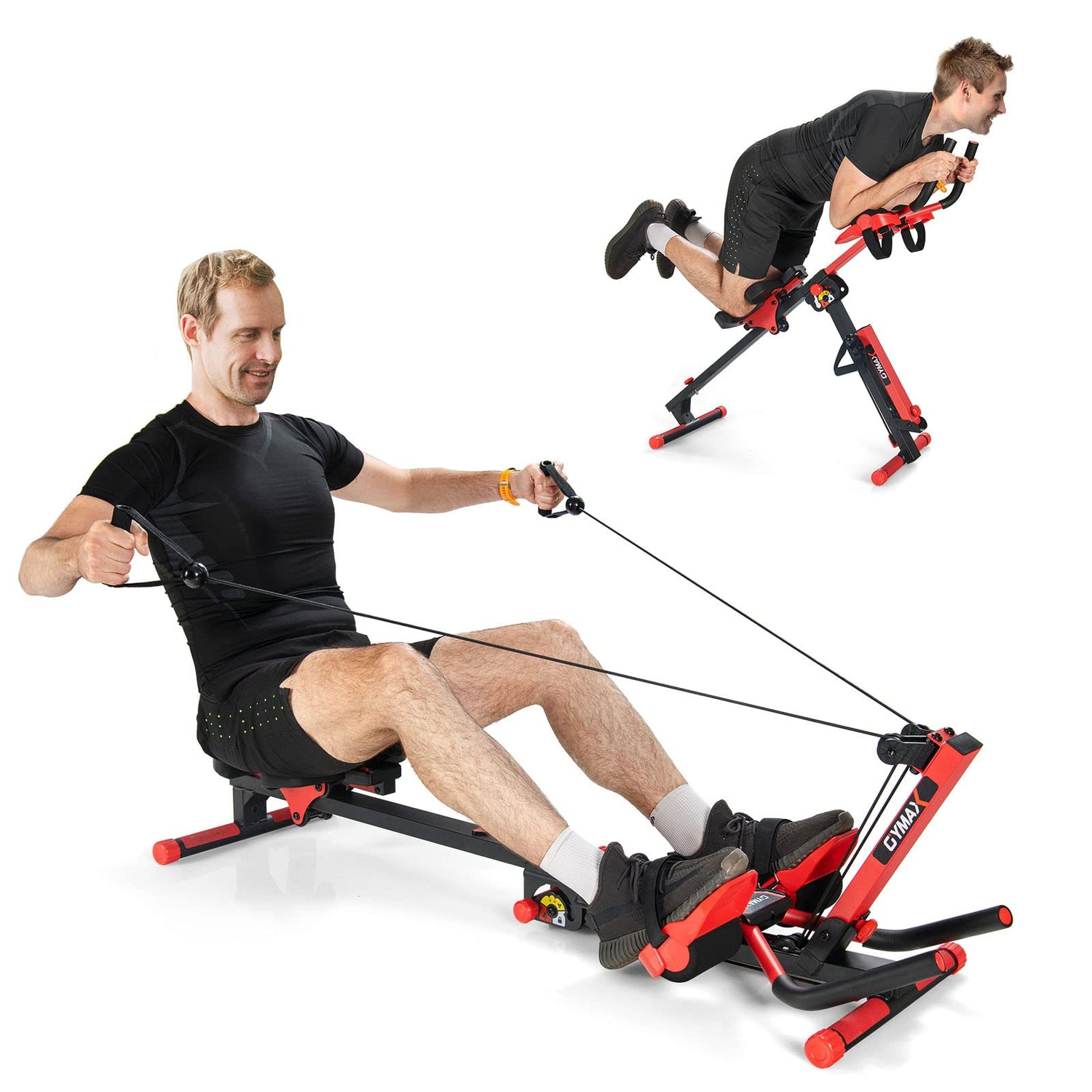 GYMAX 4 in 1 Rowing Machine, Adjustable Ab Machine with Resistance Bands