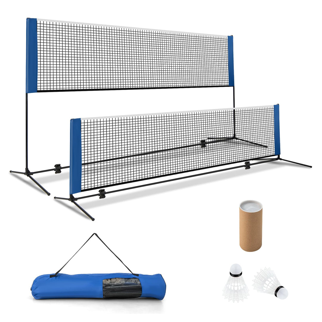 GYMAX Badminton Net, Height Adjustable Tennis Net Set w/Poles, 2 Birdies & Carry Bag, Easy Setup Pickleball Net Sports Net