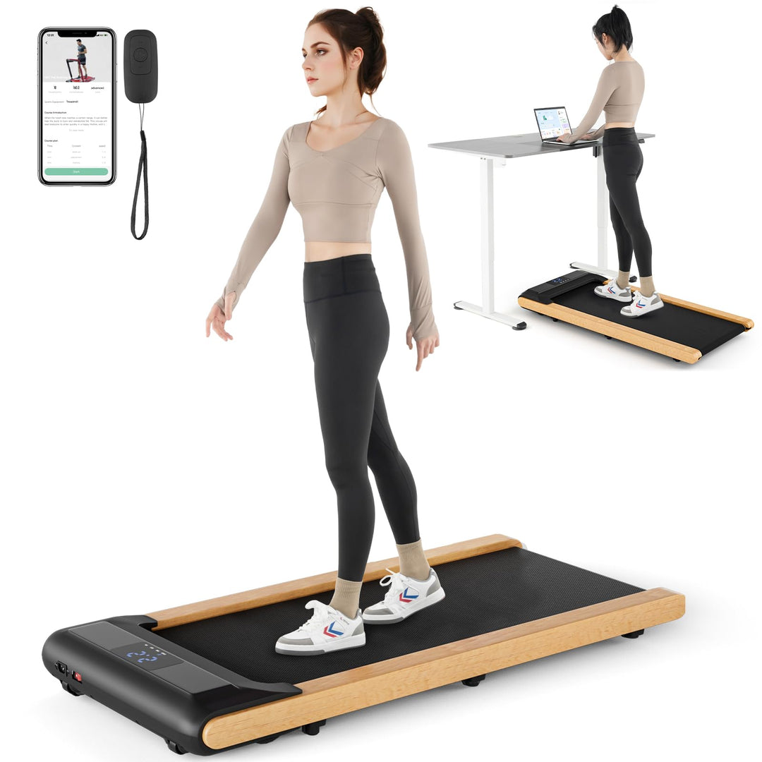 GYMAX Walking Pad, 2.25HP Under Desk Treadmill w/Smart App Control, LED Display & 7-Layer Running Belt, 0.6-3.8 MPH Compact Mini Treadmill for Office & Home