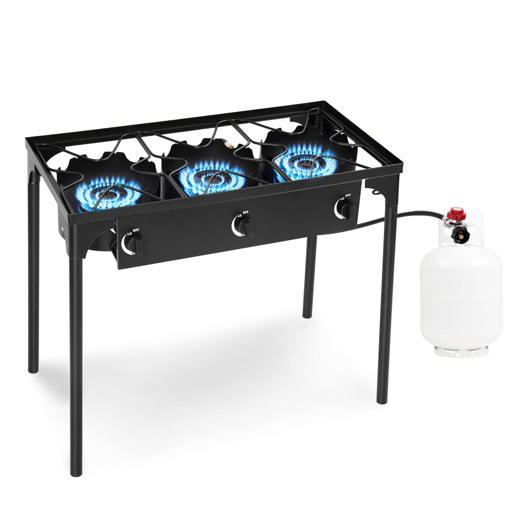GYMAX Camping Stove, 3 Burner Propane Camp Stove w/Detachable Legs, 225,000-BTU Output
