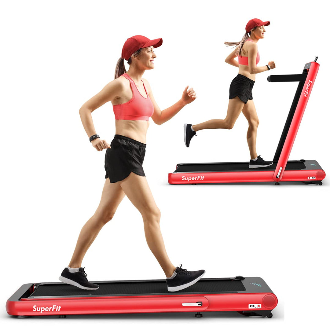 GYMAX Under Desk Folding Treadmill, 4.75HP 2 in 1 Running Walking Machine with Heart Rate Control
