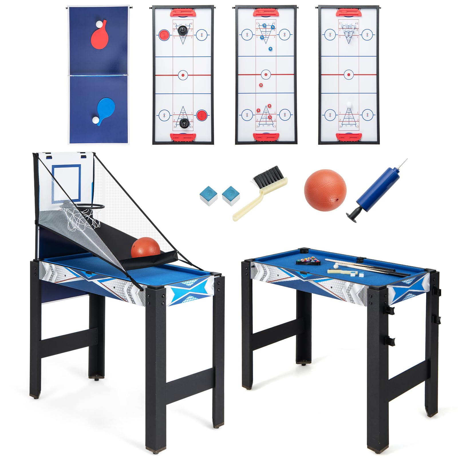 Basketball Pool Table GYMAX Multi Game Table, 6 in 1 Combo Game Table with Basketball, Air H ...