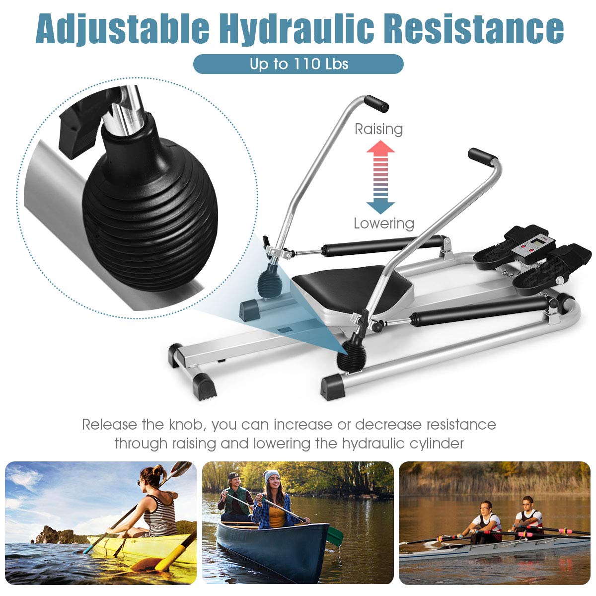 GYMAX Rowing Machine for Home, 265LBS Weight Capacity Hydraulic Rowing Machine