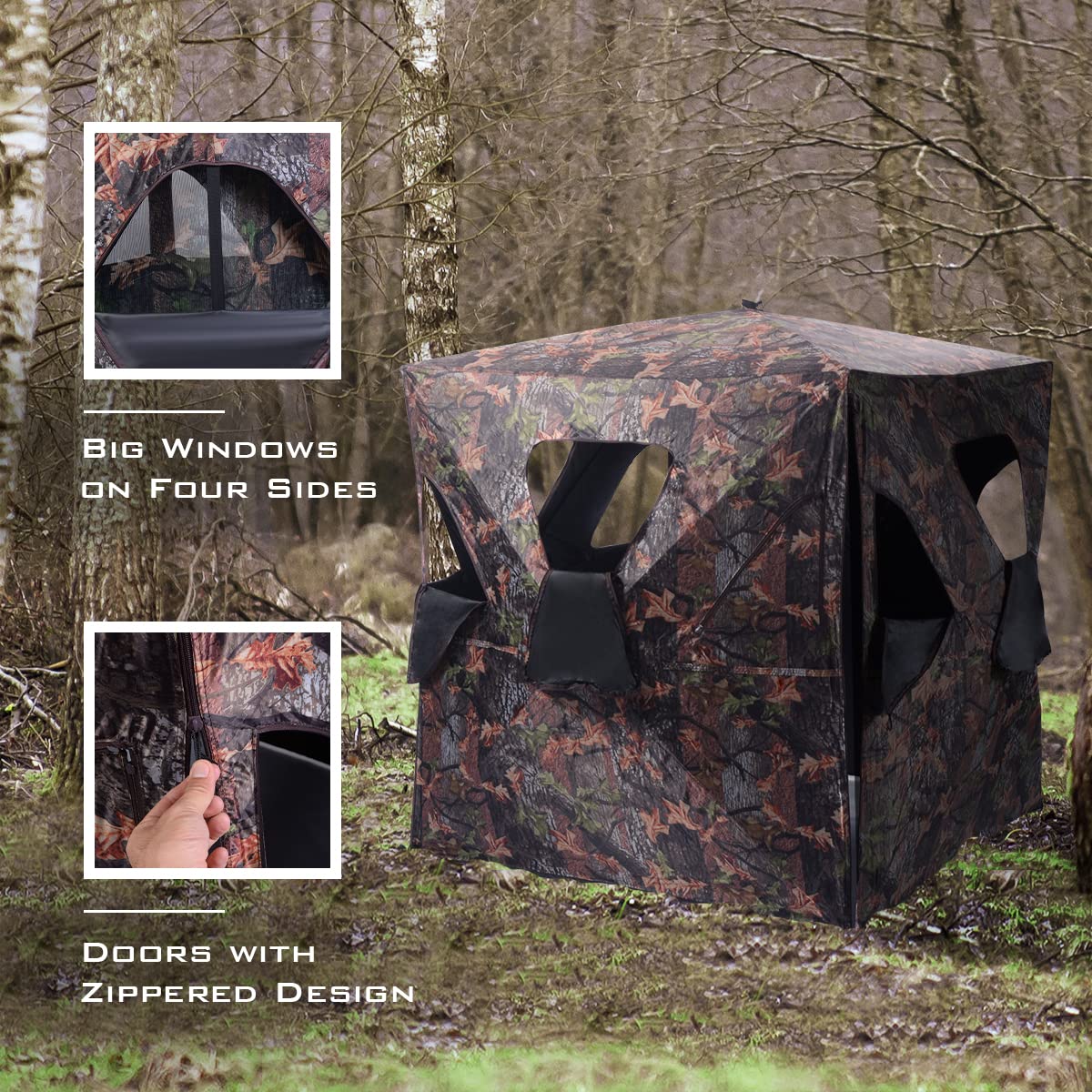 GYMAX Hunting Blind, 2-3 People Pop Up Ground Blind Tent, 360 Degree See Through for Deer, Turkey