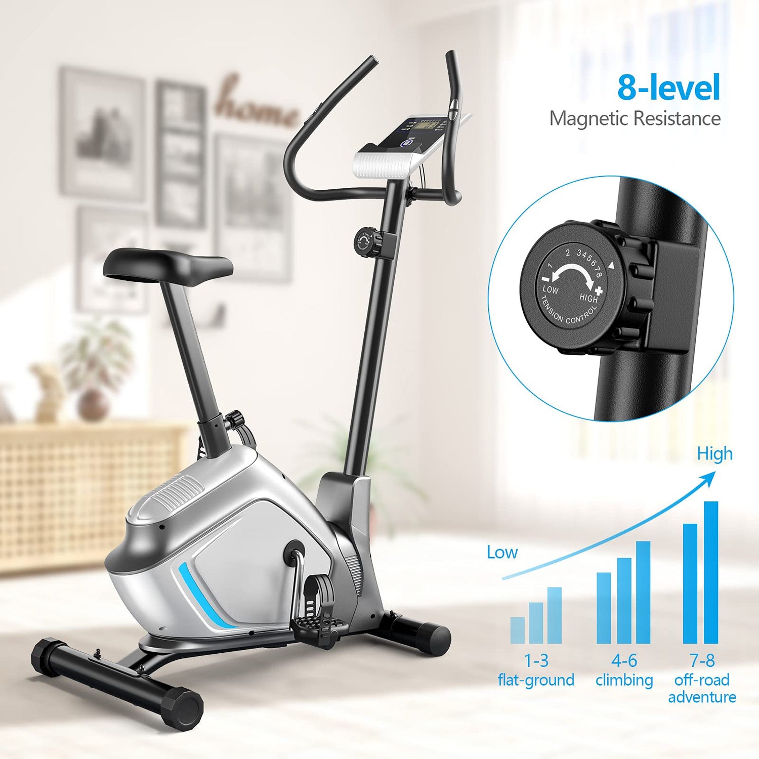 GYMAX Exercise Bike, Adjustable Magnetic Stationary Bike with LCD Monitor, Pulse Sensor