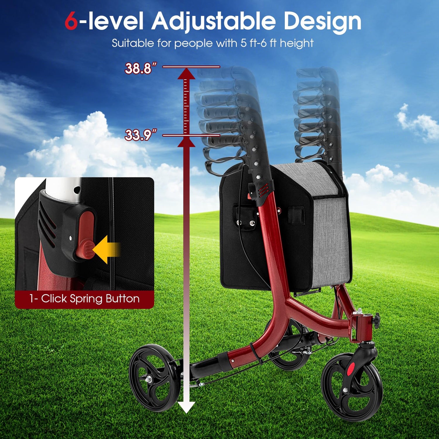 Folding Aluminum Rolling Walker w/Zippered Storage Bag
