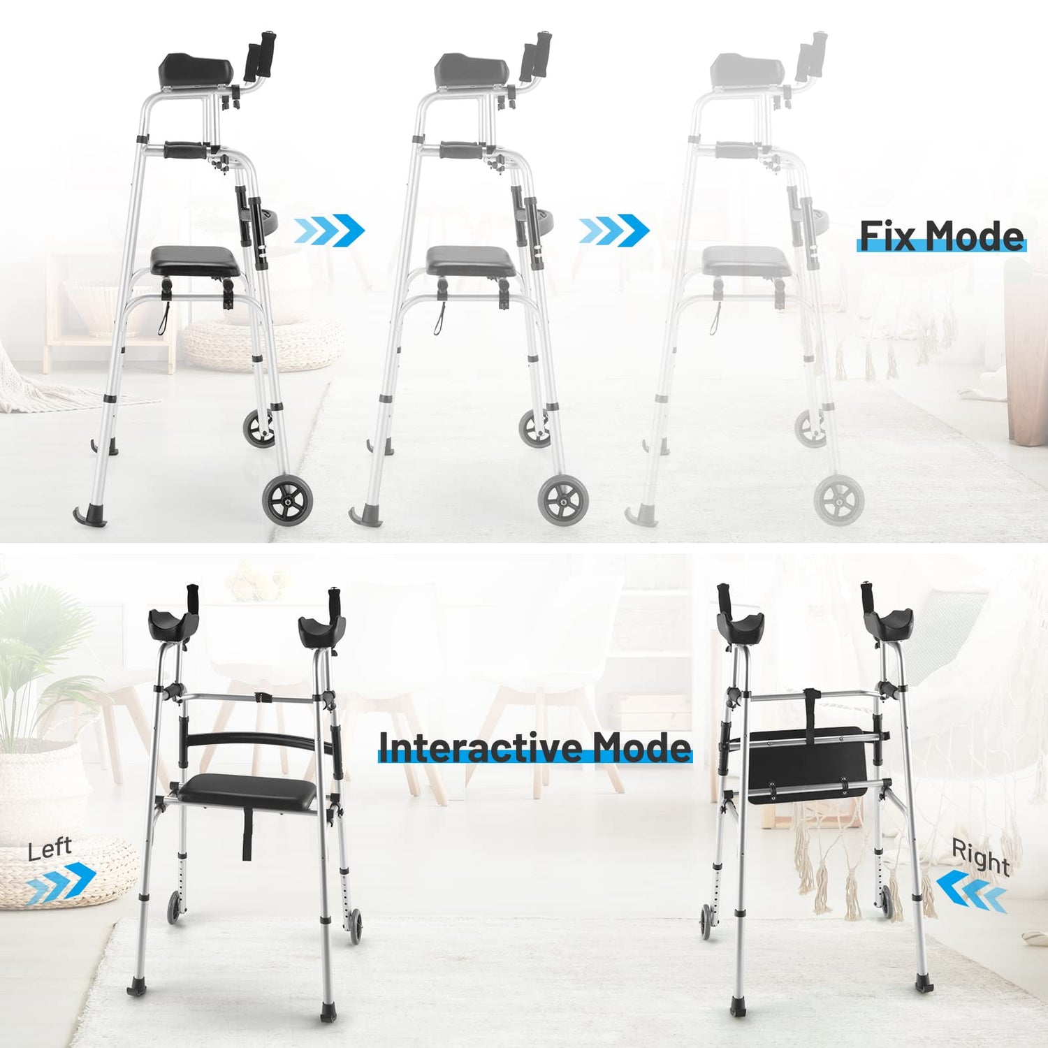 GYMAX Folding Walker, Adjustable Standard Walker with Removable Armrest, Seat, Wheeled Rolling Rehabilitation Auxiliary Walking Aid for Senior