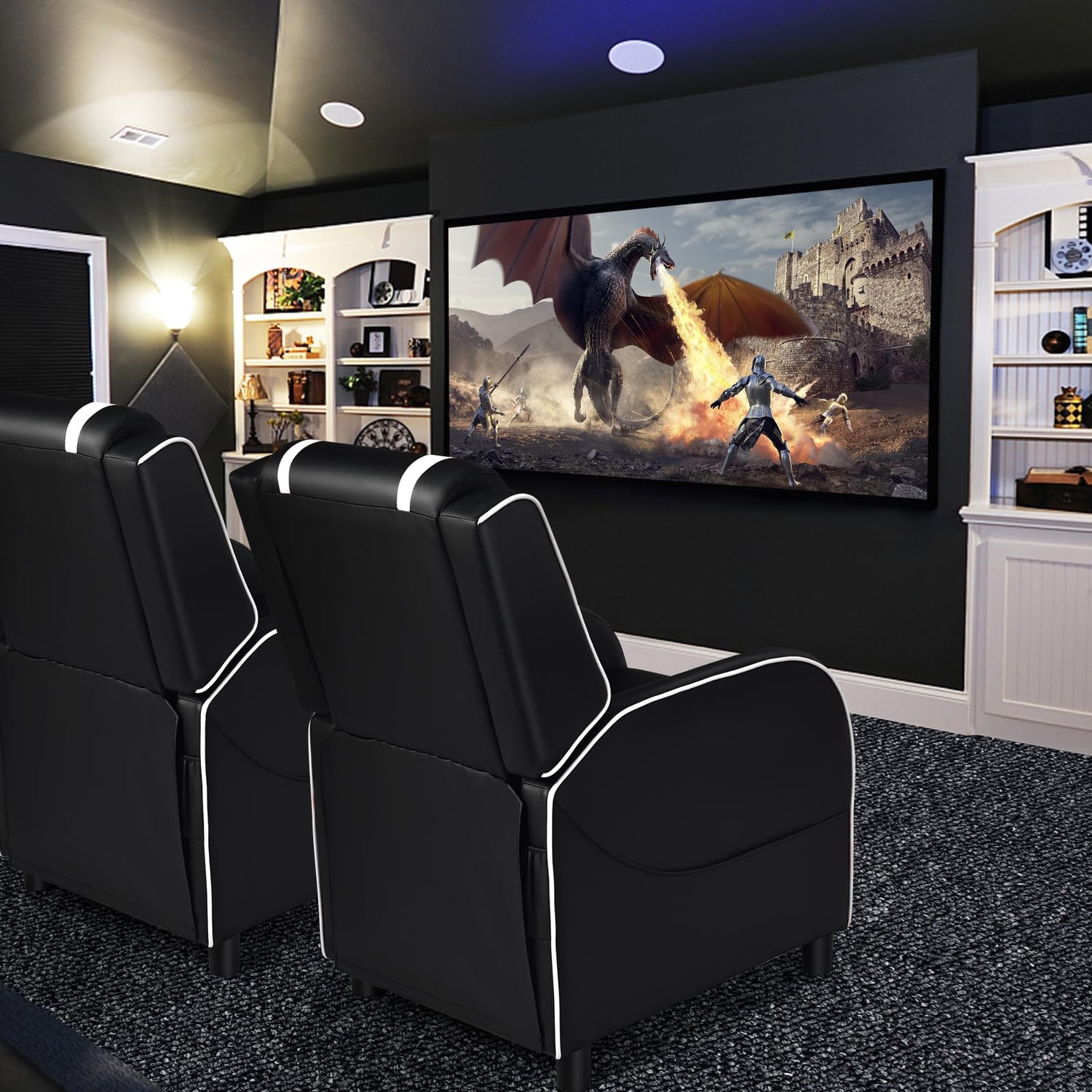 GYMAX Gaming Recliner, Massage Gaming Chair w/Adjustable Footrest, Remote Control & Side Pocket